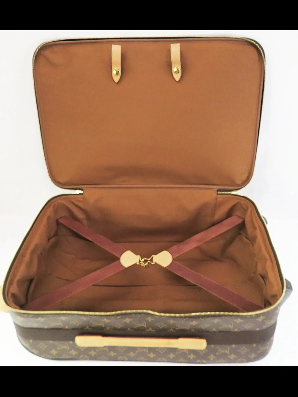 Louis Vuitton Brown Monogram Rolling Suitcase with Tan Accents